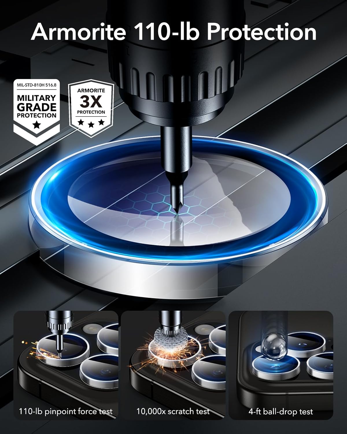 Kính Cường Lực siêu mỏng chống trầy xước bảo vệ ống kính camera ESR cho iPhone 16 Pro / iPhone 16 Pro Max - Hàng Chính Hãng