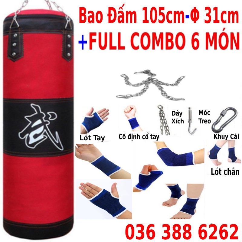 Vỏ bao cát treo đấm bốc boxing, mma 3 lớp dài 1m05 - D = 31cm + Găng tay đấm bốc MMA WALON + Băng đa cuốn tay