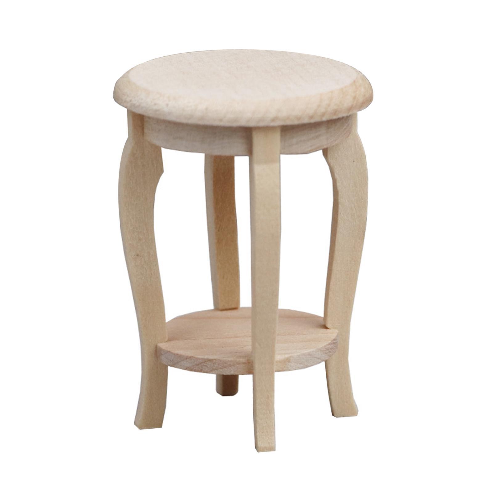 1/12 Dollhouse Wooden Stool Chair, Pretend Play, Unpainted Dollhouse Furniture, Miniature Furniture, Handmade for Miniature Scene Decor Accessories