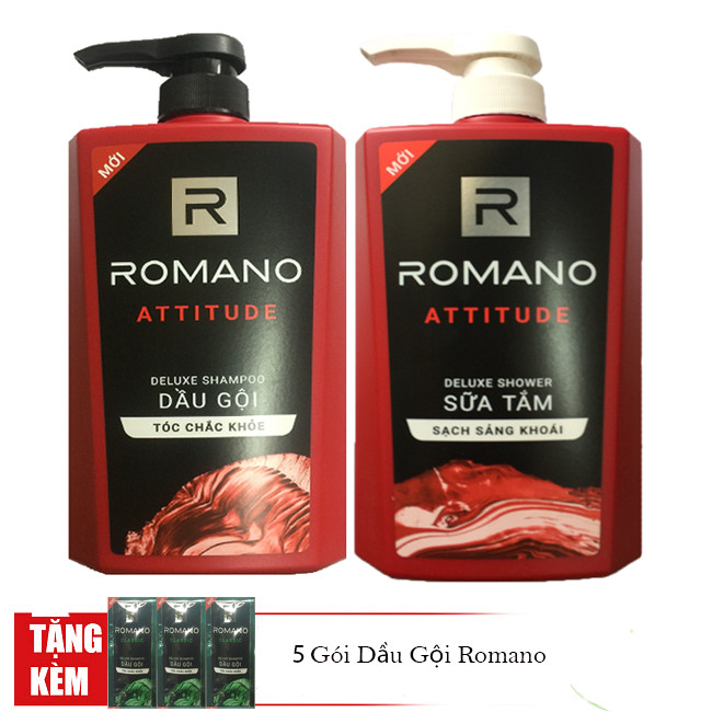 Bộ Dầu gội Romano Atitude 650ml+Sữa tắm Romano 650ml+Tặng 5 gói dầu gội