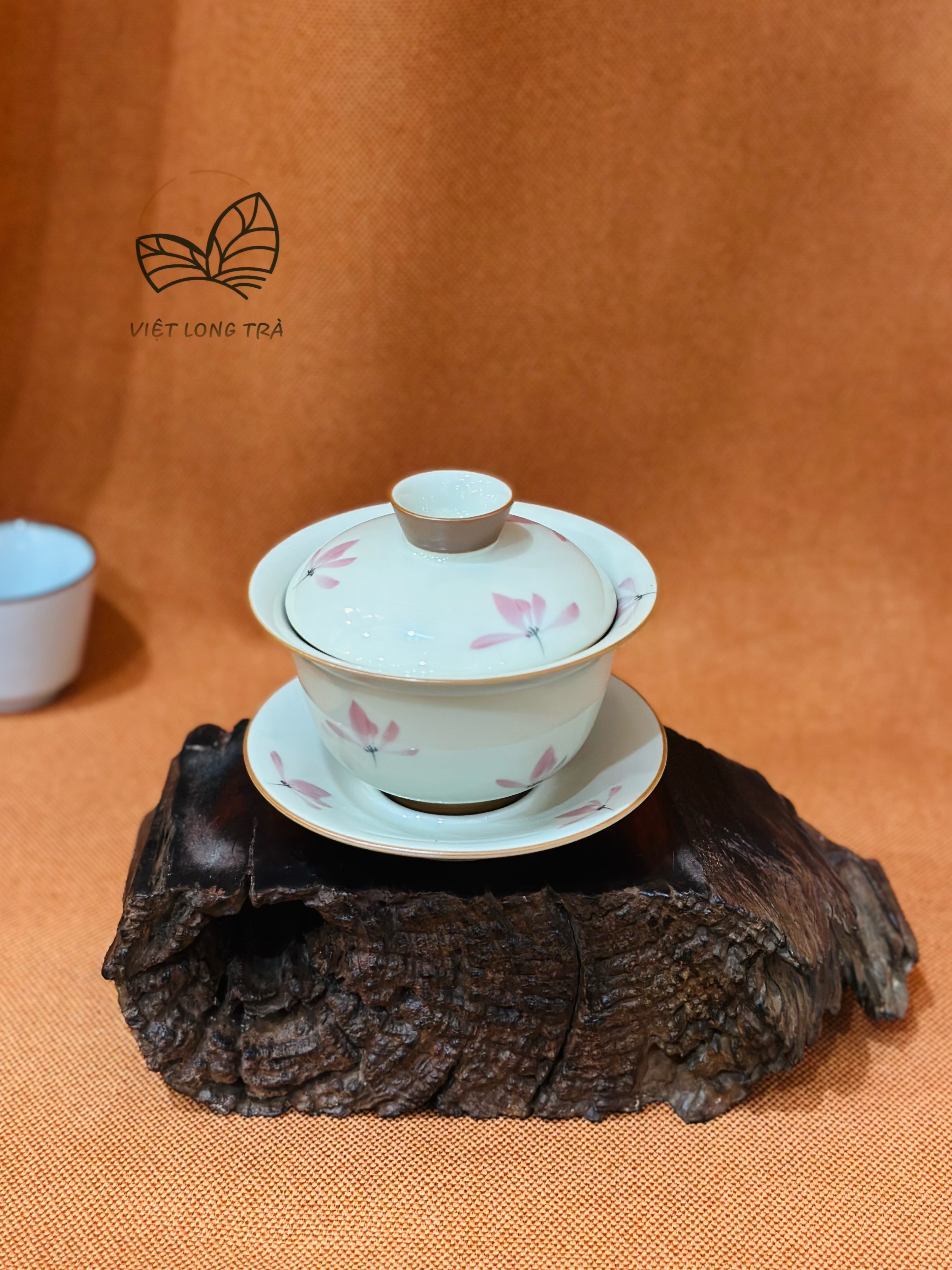 CHÉN KHẢI SỨ PHA TRÀ - 260ML - HOẠ TIẾT HOA LAN VẼ TAY - CHÉN GAIWAN ĐẸP