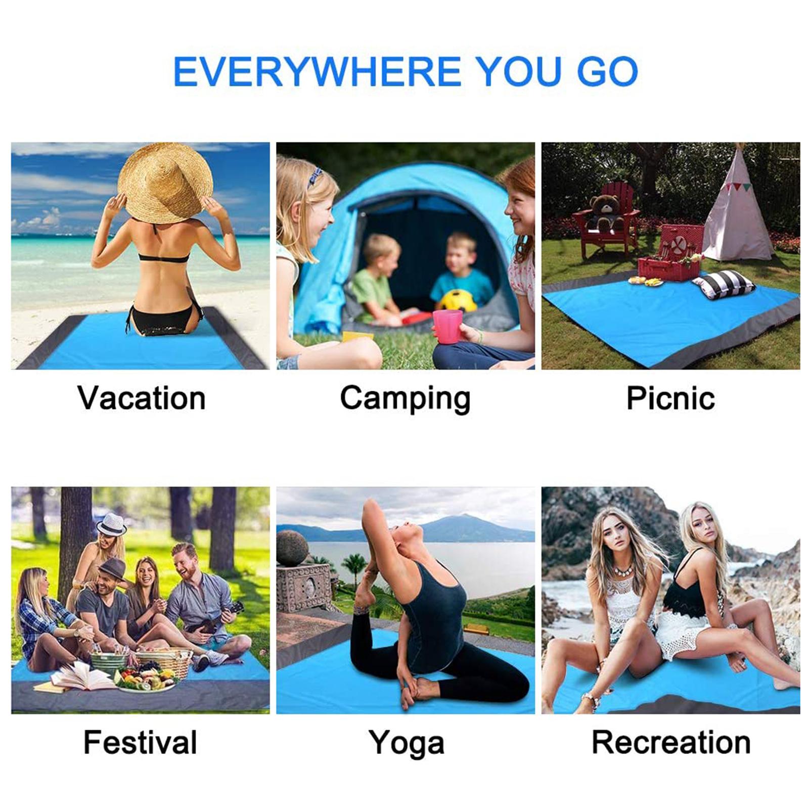 Sandproof Beach Blanket Oversized Beach Mat 78" X 82" Suitable for 4-7 Adults, Waterproof Lightweight Picnic Mat for Travel, Camping, Hiking