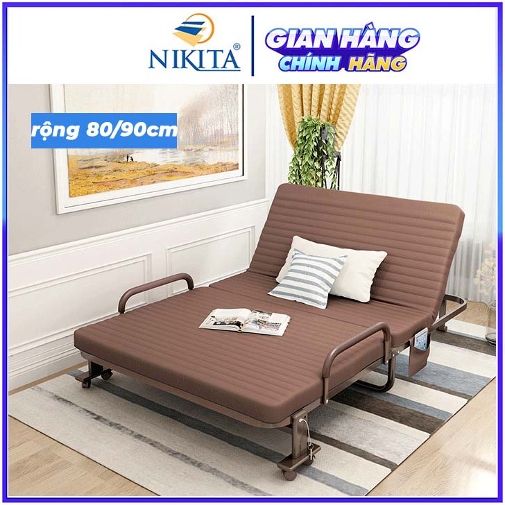 Giường ngủ gấp gọn tiện lợi Belto màu nâu, Có thể gấp đôi cất gọn, Rộng 80/90Cm, Chính Hãng NIKITA