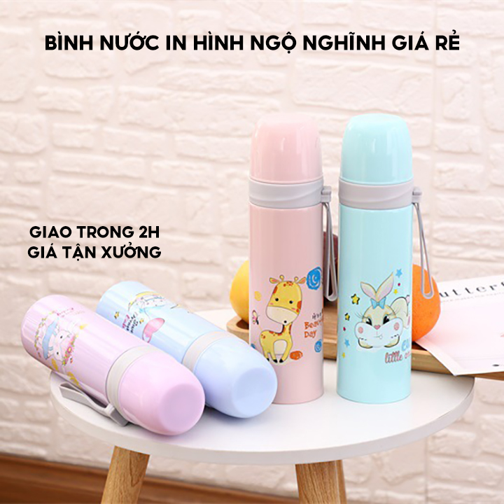Bình Giữ Nhiệt Đựng Nước Giữ Nóng Lạnh 500ML Tặng Quai Xách Tiện Lợi Lõi Inox Cao Cấp Giá Rẻ Giao Màu Ngẫu