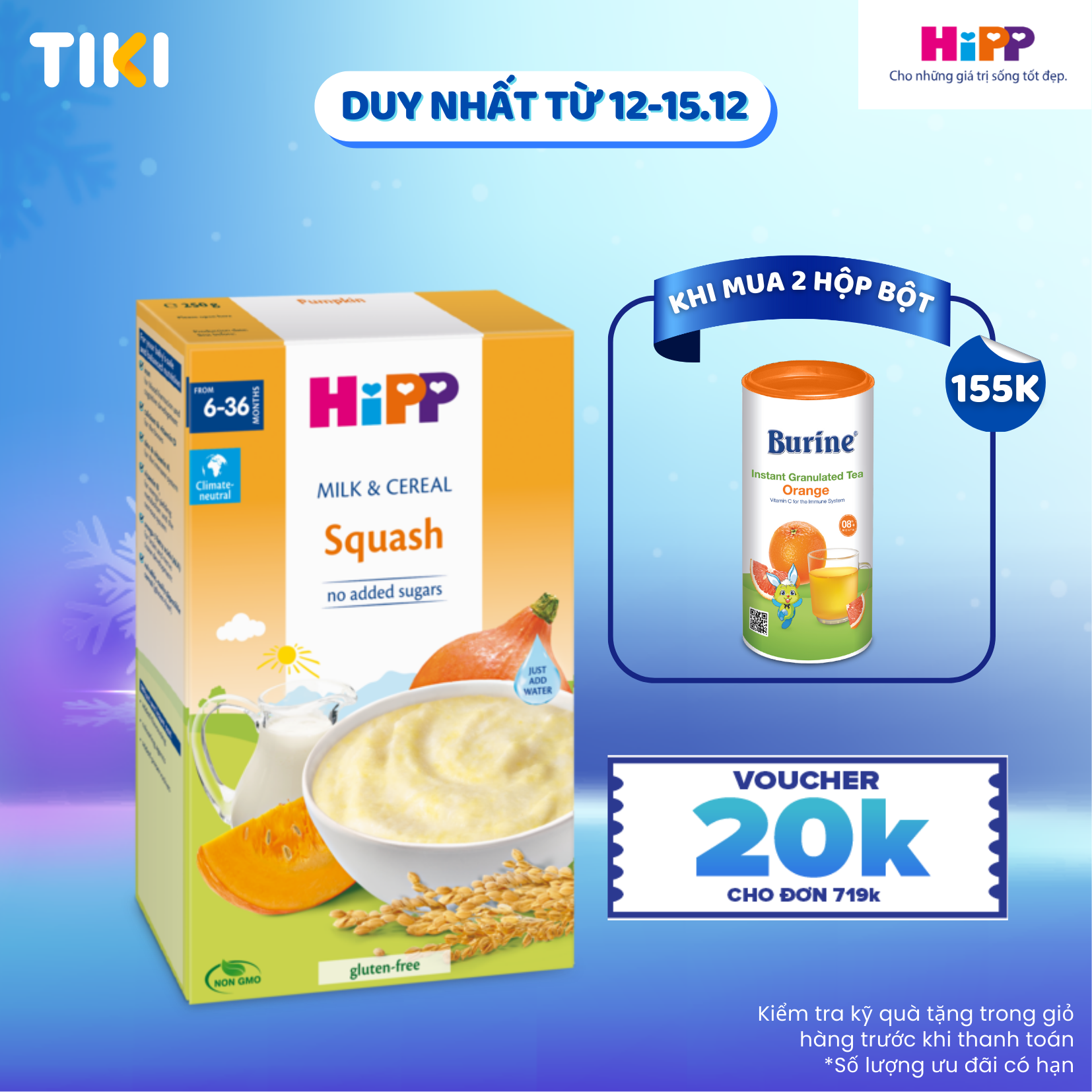 Bột ăn dặm dinh dưỡng Sữa, Ngũ cốc & rau củ - Bí đỏ HiPP Organic 250g