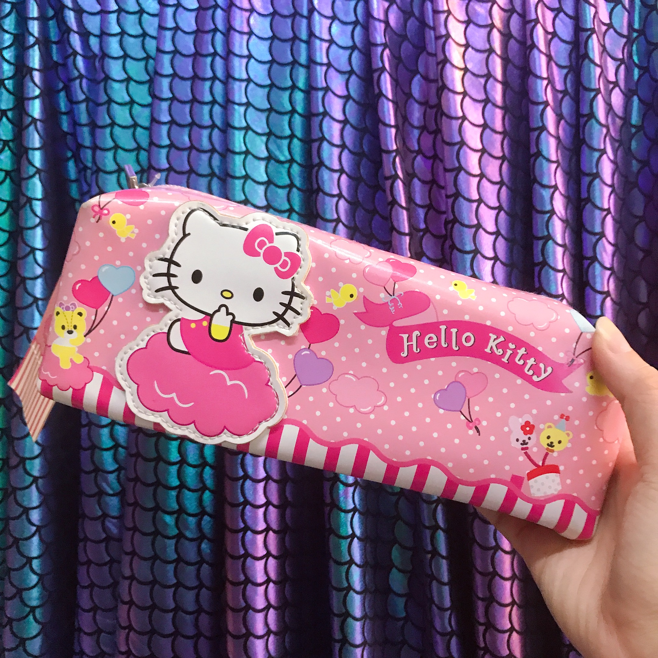 HỘP BÚT , BÓP VIẾT DA HÌNH MÈO HELLO KITTY BONG BÓNG TIM MÀU HỒNG  - 180KTB272001100
