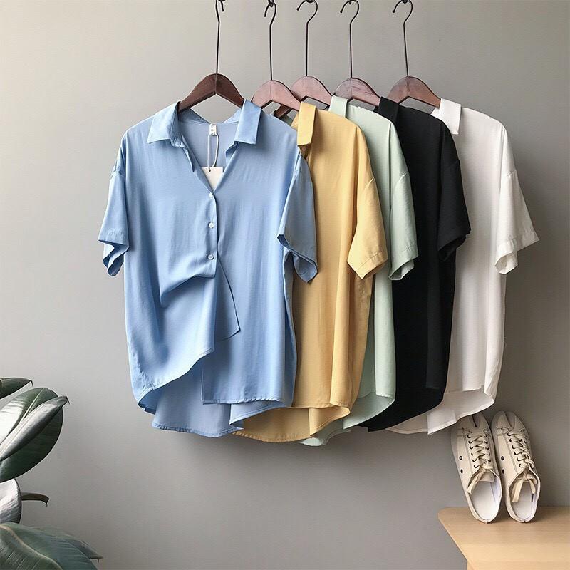 ÁO SƠ MI LỤA FORM RỘNG TAY NGẮN NGŨ SẮC