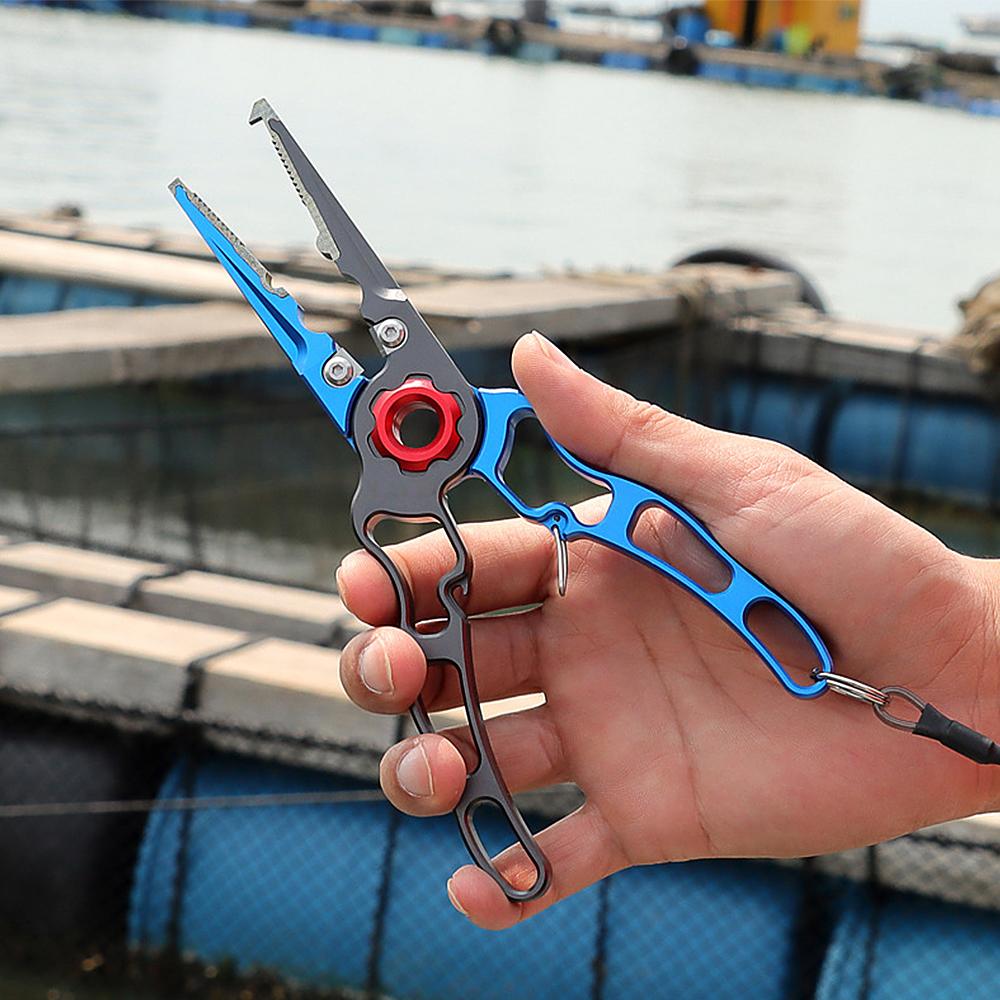 Aluminium Fishing Pliers Hook Remover Pliers Fish Holder Split Ring Tool Clip Clamp Line Cutter with Lanyard Storage Bag