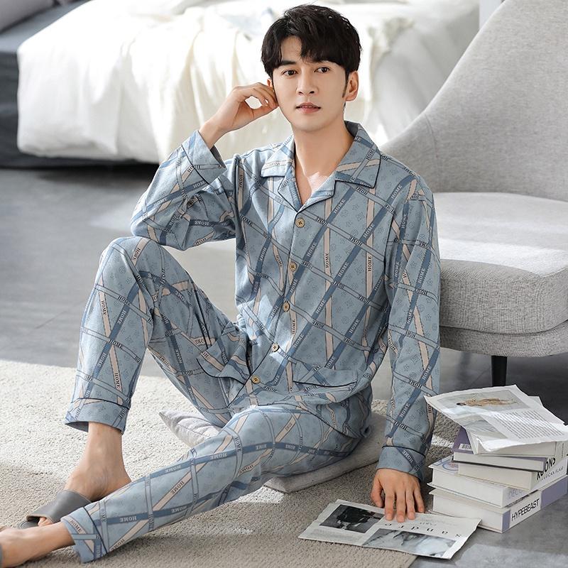 2503 - Bộ Pijama nam dài tay cao cấp họa tiết caro vân đá chìm độc lạ, vải cotton 100% mềm thoáng, size L-3XL