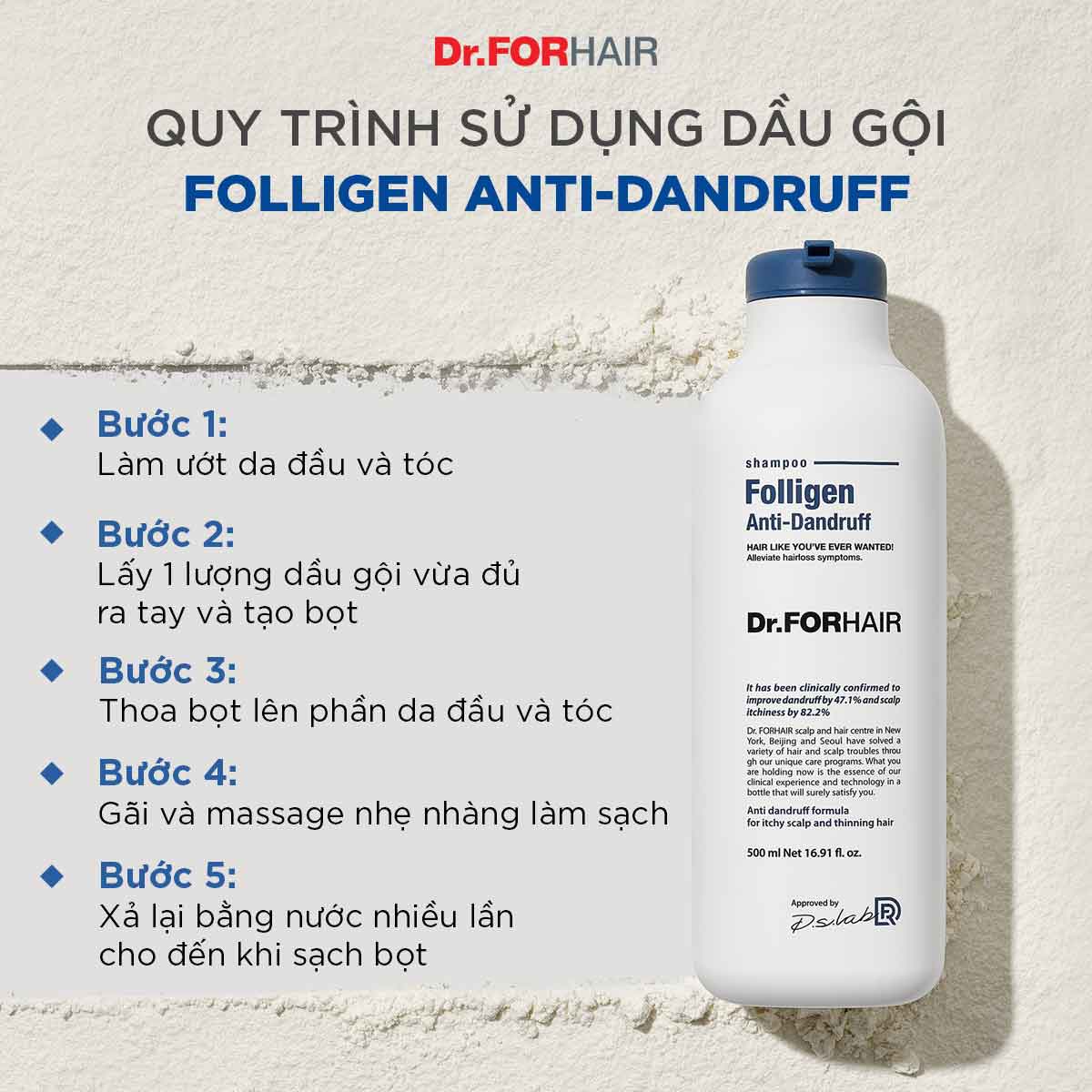 Dầu gội đầu giảm gàu ngứa hỗ trợ mọc tóc Dr.FORHAIR Folligen Anti-Dandruff Shampoo