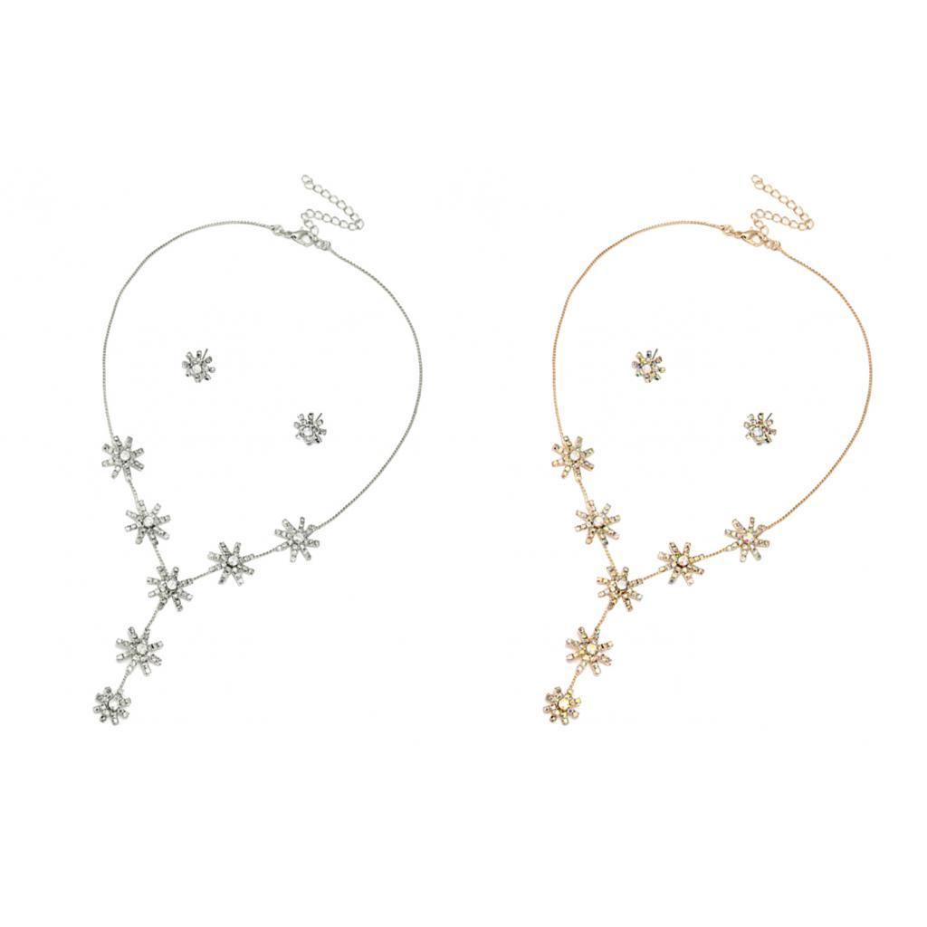 Lady Wedding Party Jewelry Set Rhinestone Necklace Earrings