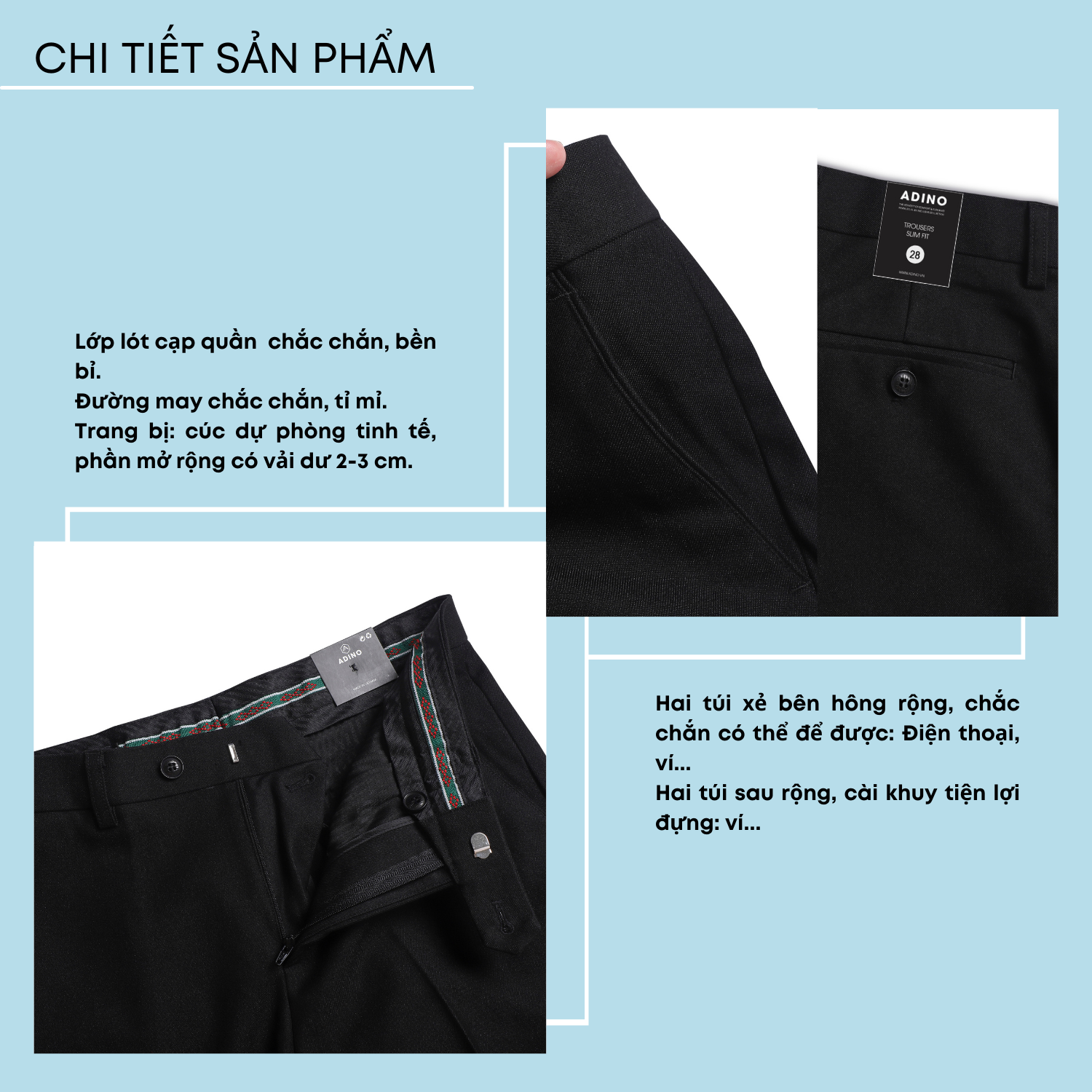 Quần tây âu công sở nam ADINO màu đen vải cotton dày không bai không xù co giãn nhẹ dáng công sở slimfit ống đứng hơi côn Q02