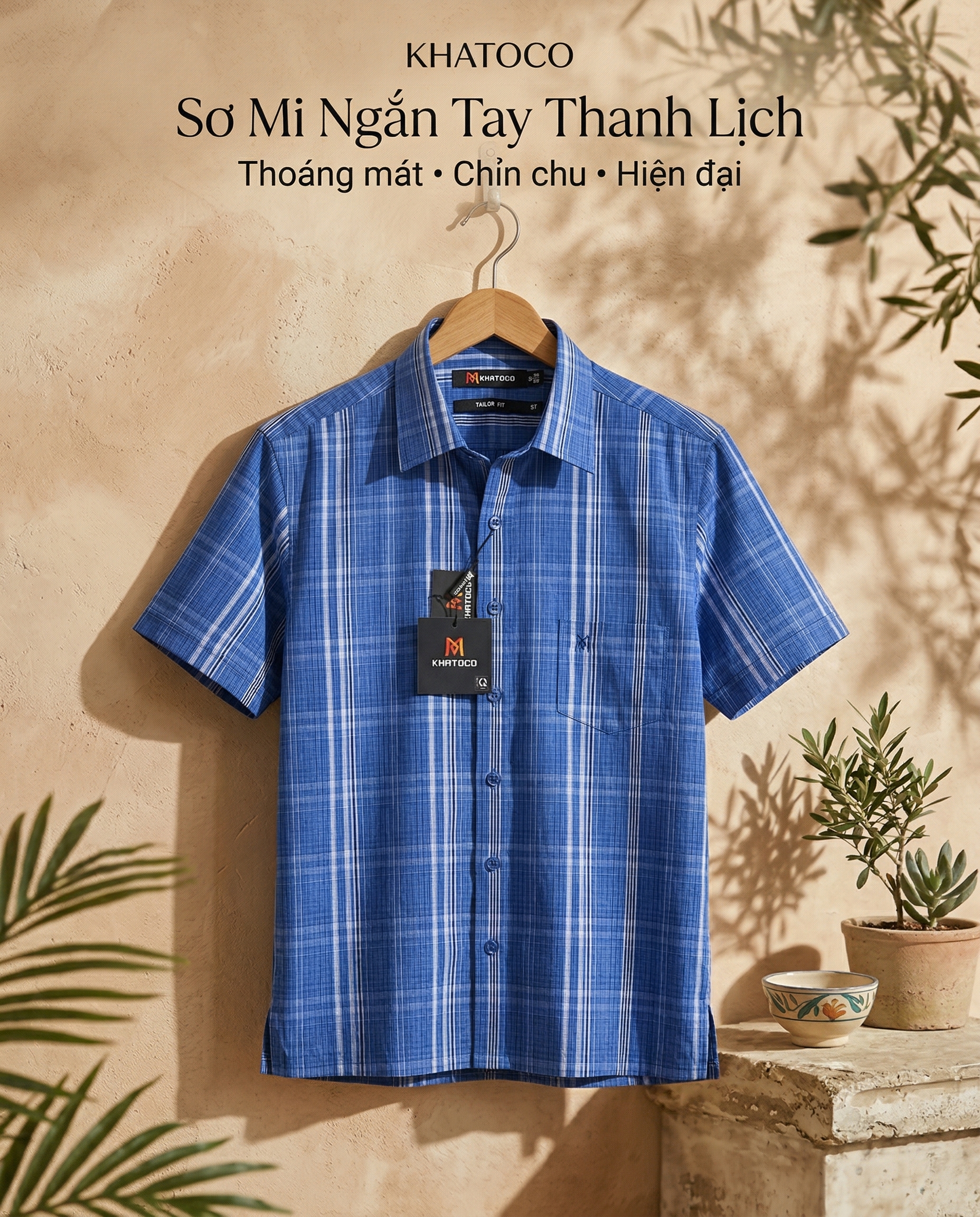 Áo sơ mi tay ngắn nam Khatoco Sale 350k ( giá tem 438k) size S