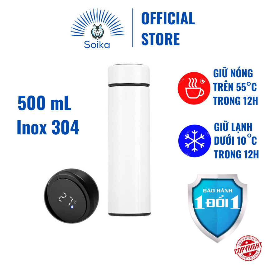 Bình Giữ Nhiệt Thông Minh SOIKA SB02500 Bằng Thép Không Gỉ Inox 304 500ml Nhiều Màu