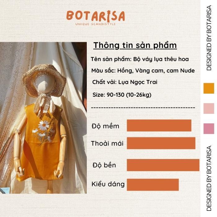 Váy bé gái Botarisa vải lụa ngọc trai dáng xuông họa tiết thêu hoa tinh tế cho trẻ từ 10-30kg