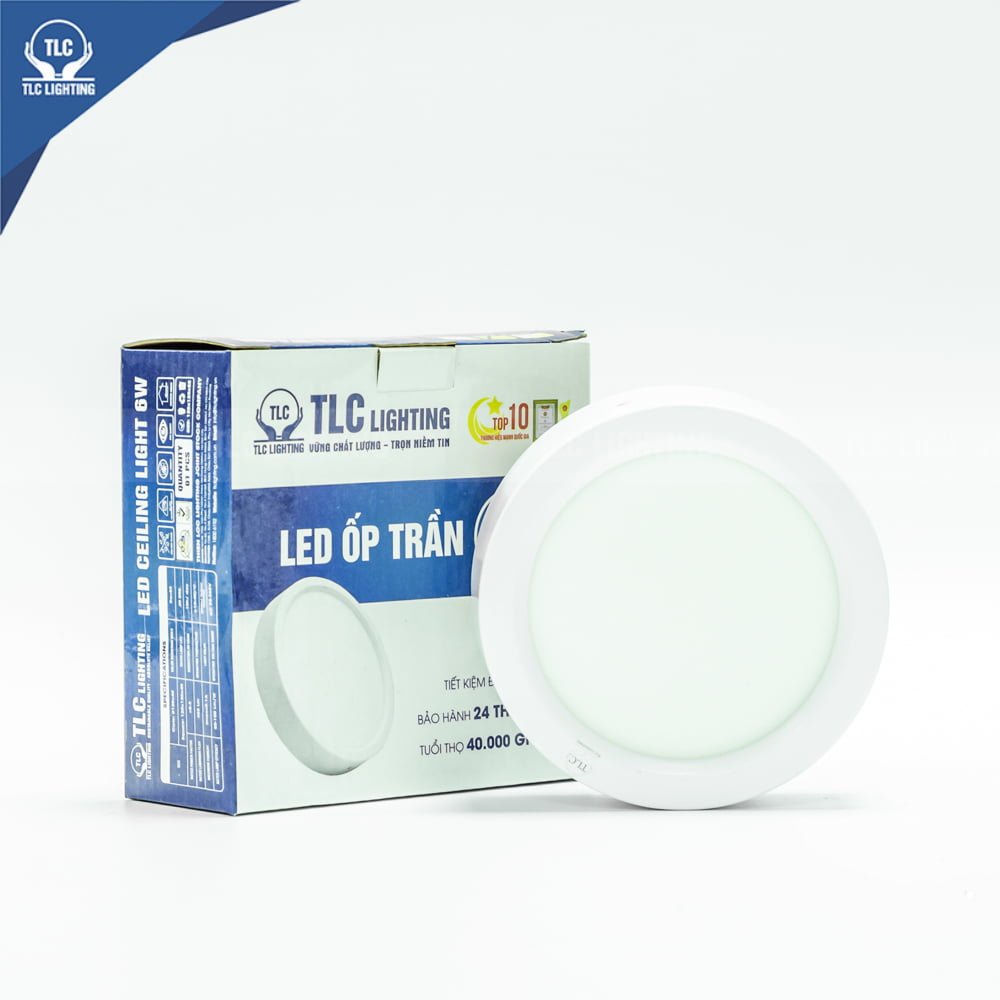 Đèn LED Ốp Trần 6W Tròn Vỏ Trắng – Ba Màu- Hàng Chính Hãng TLC Lighting