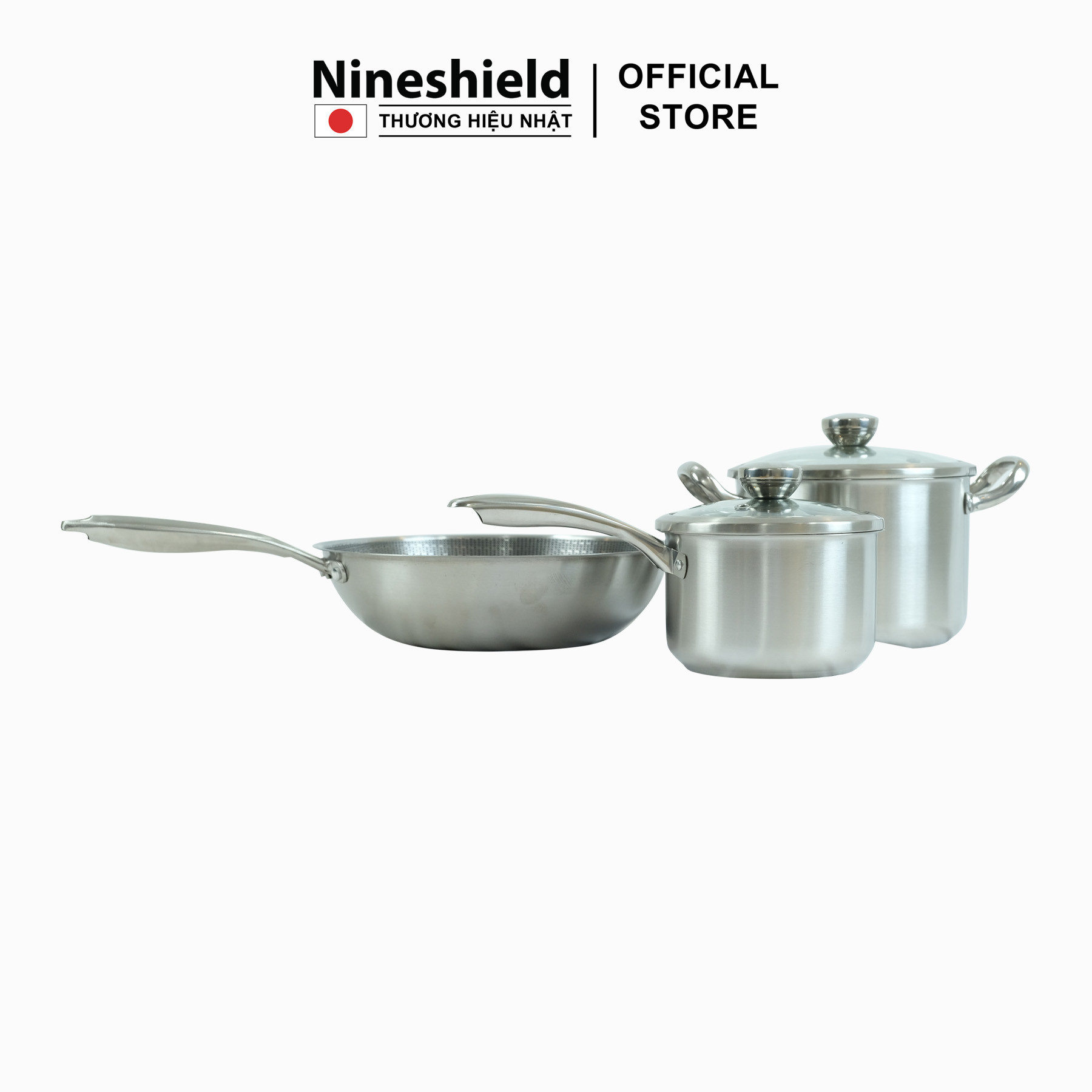 Bộ nồi Inox 3 món mẫu mới Nineshield KB BNI62 - Hàng chính hãng