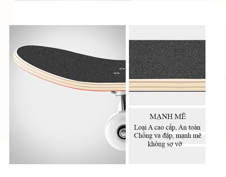 Ván Trượt Skateboard Có Đèn Led, Bánh Xe PU Chống Bào Mòn, Va Đập - Mặt Ván Trượt Nhám + Trục Hợp Kim Nhôm