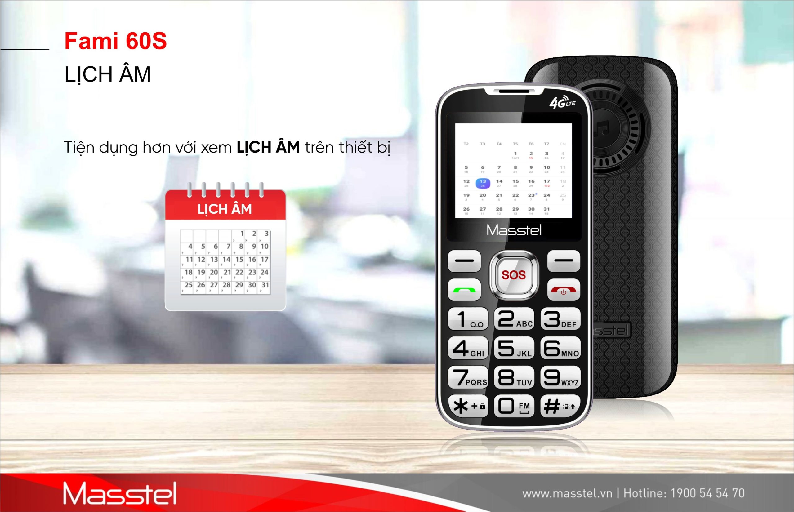 Điện thoại Masstel Fami 60S 4G(LTE) ,Bàn phím lớn, Khung viền kim loại - Hàng chính hãng