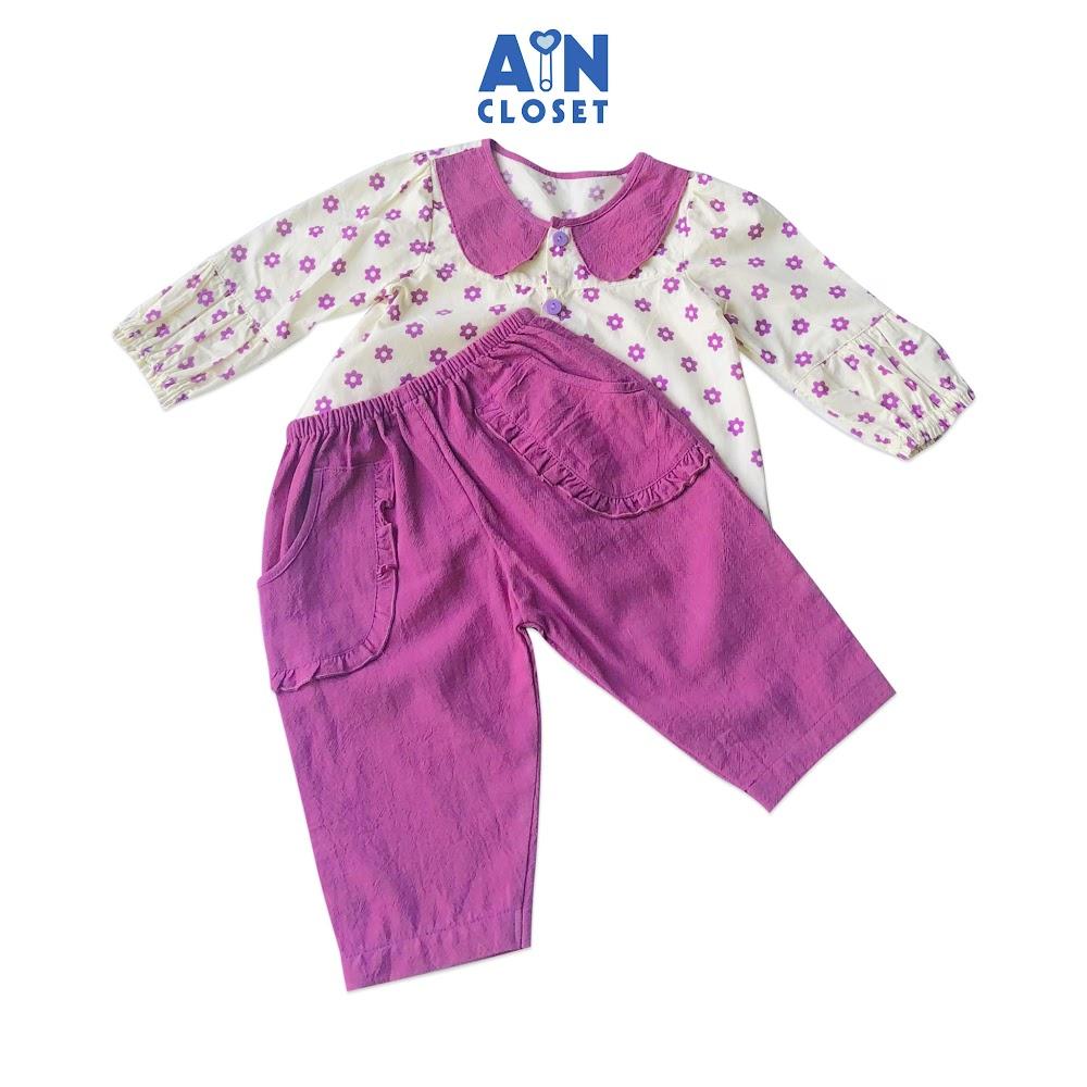 Bộ quần áo dài bé gái họa tiết Hoa Lưu ly tím cotton - AICDBGKUSGJX - AIN Closet