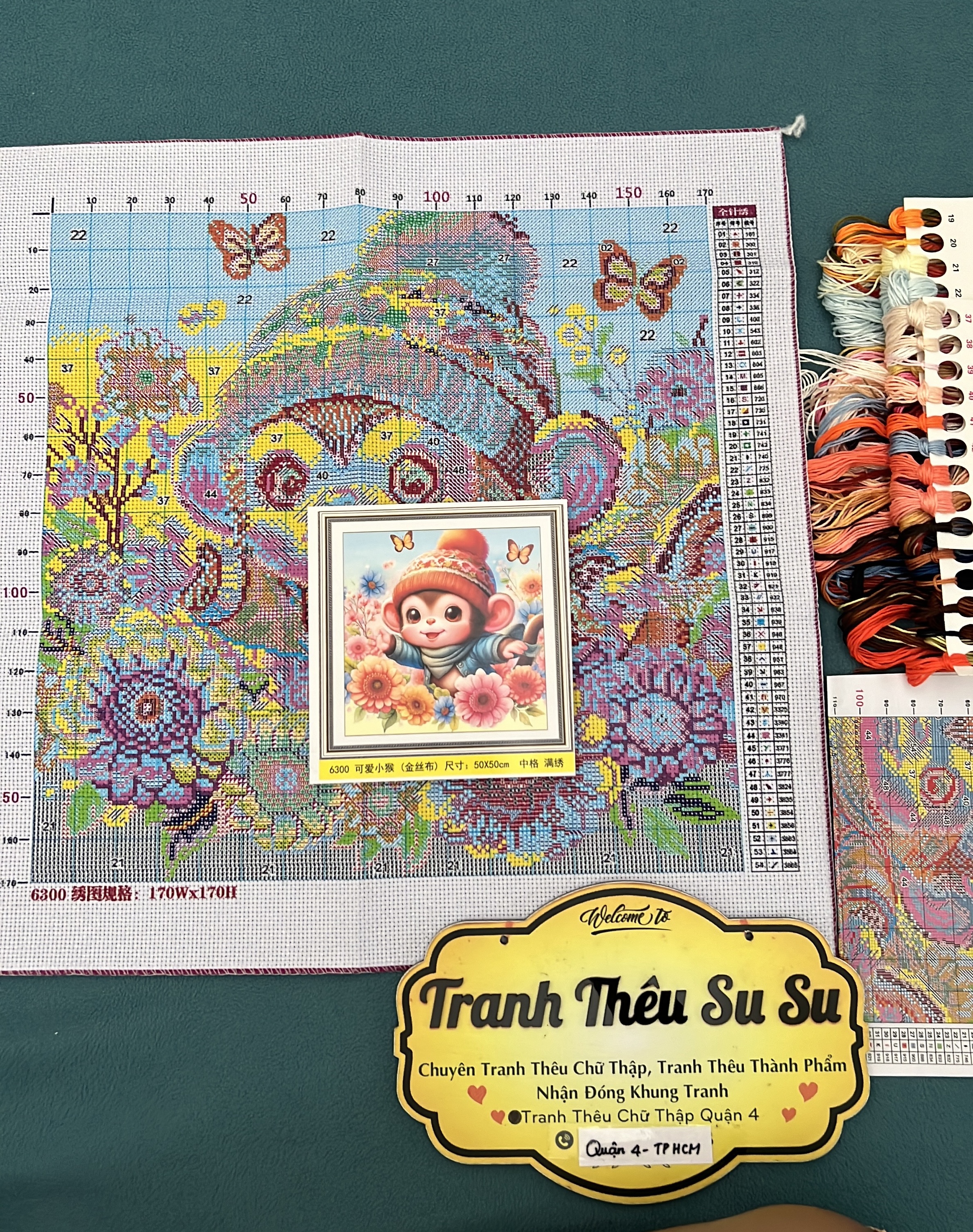 Tranh thêu kín chữ thập Con khỉ 6300, kích thước 50 x 50 cm