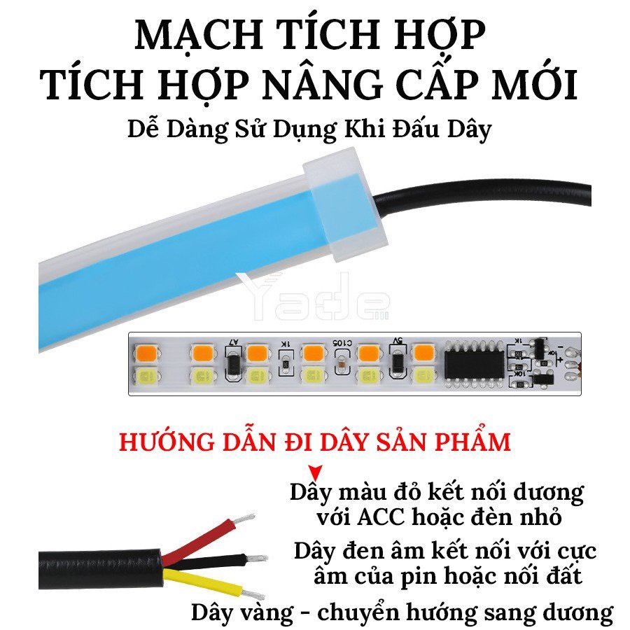 Bộ 2 dây LED mí tích hợp xi nhan chạy đuổi đèn daylight dán đèn xi nhan nháy đuổi 60cm Silicon chống nước - Xang Băng chuyển Vàng