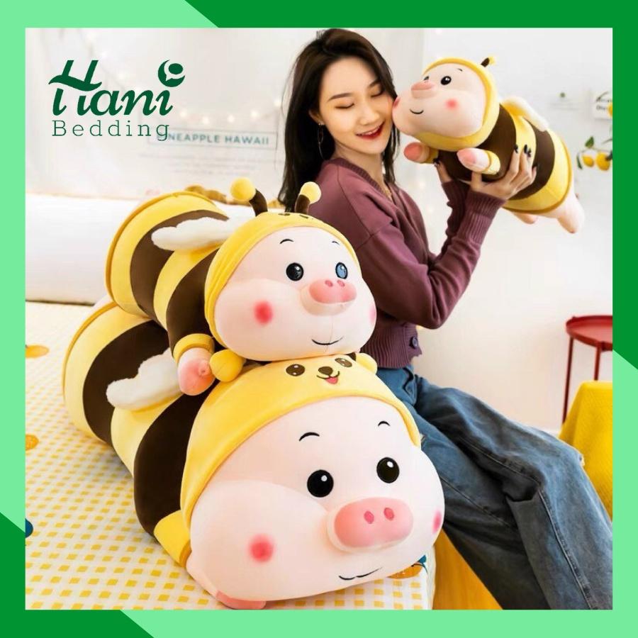 Gấu Bông Heo Biến Hình Ong Vàng Dễ Thương Size 80cm,1M,1M2, Gối Ôm Heo Dài Cosplay Ong Cute Siêu Mềm Mịn Co Giãn 4 Chiều