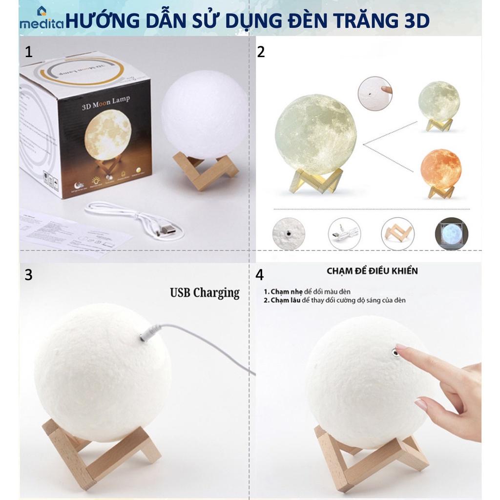 Máy xông tinh dầu phòng ngủ mặt trăng 3D phun sương tạo ẩm, đèn ngủ mặt trăng 3 màu tặng đế gỗ, cáp sạc