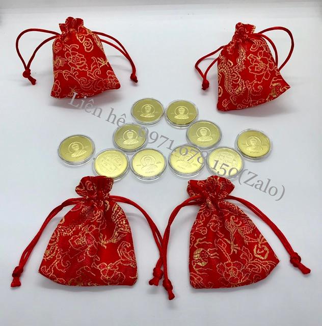 Combo 20 đồng xu Phật nepal + tặng kèm túi gấm đỏ