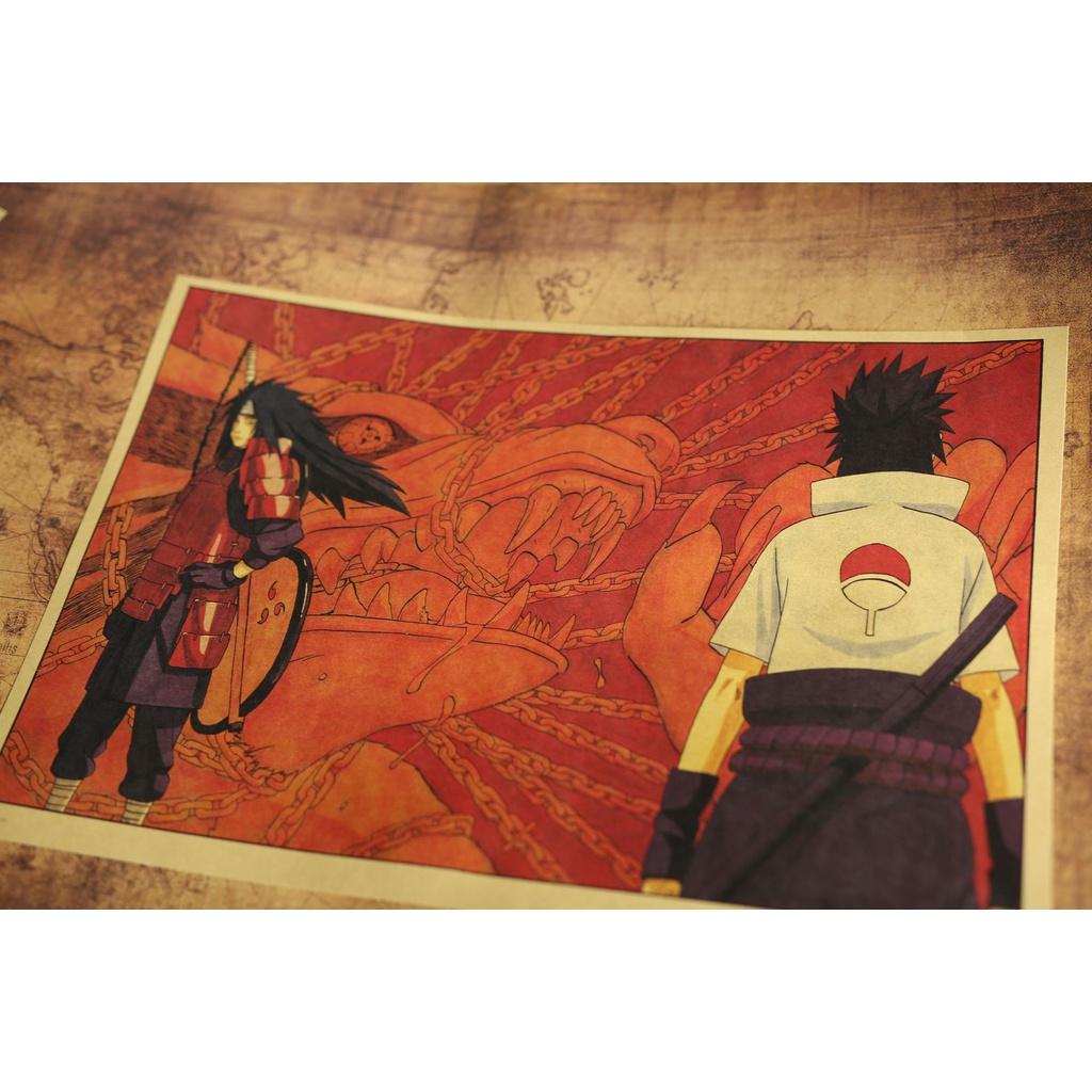 Tranh giấy trang trí decor tấm poster hoạt hình naruto họa tiết sasuke và madara kích thước 50.5x35cm KONOHA