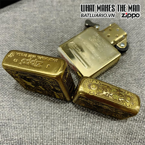 Bật Lửa Zippo 168 Khắc Kỳ Lân Ngậm Tiền Vàng 5 Mặt – Zippo 168.Kylan