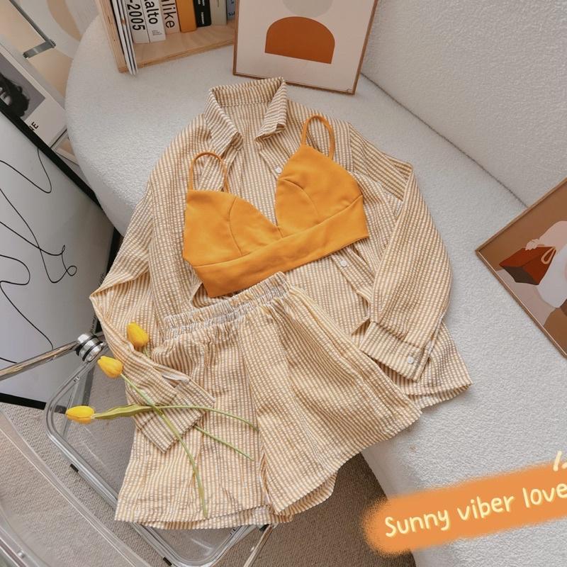 Set 3 món sơmi ngoài crop 2s cúp ngực quần short