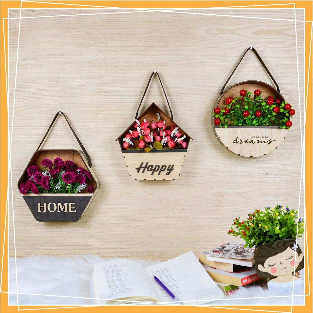 Giỏ hoa treo DN Homelife trang trí Xinh lịm tim, giỏ hoa gỗ decor trang trí nhà cửa