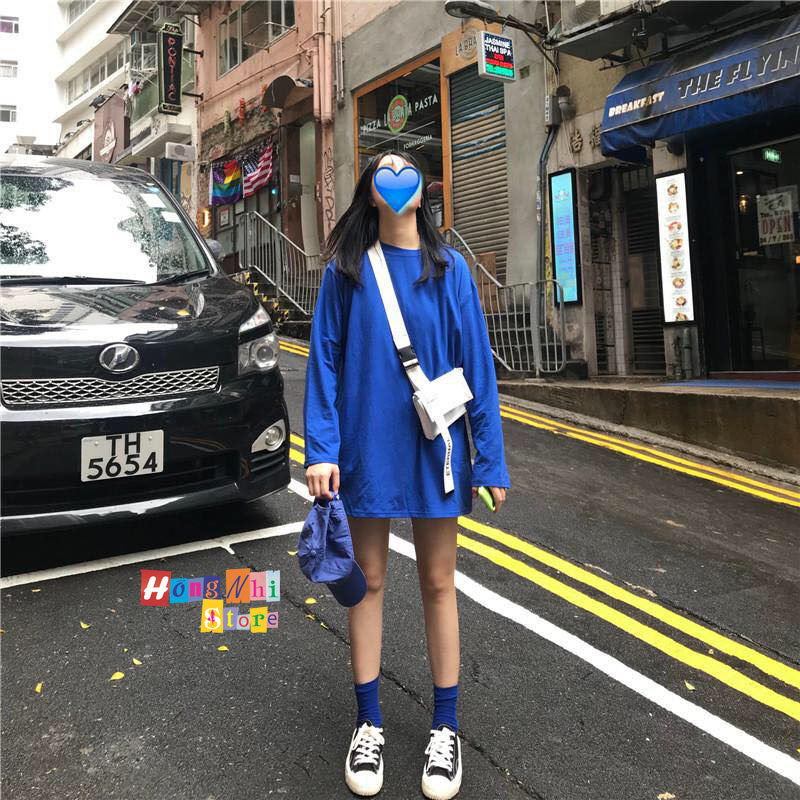 Áo Thun Tay Dài Trơn Dáng Rộng Màu Xanh Long Tee Blue Unisex - MM