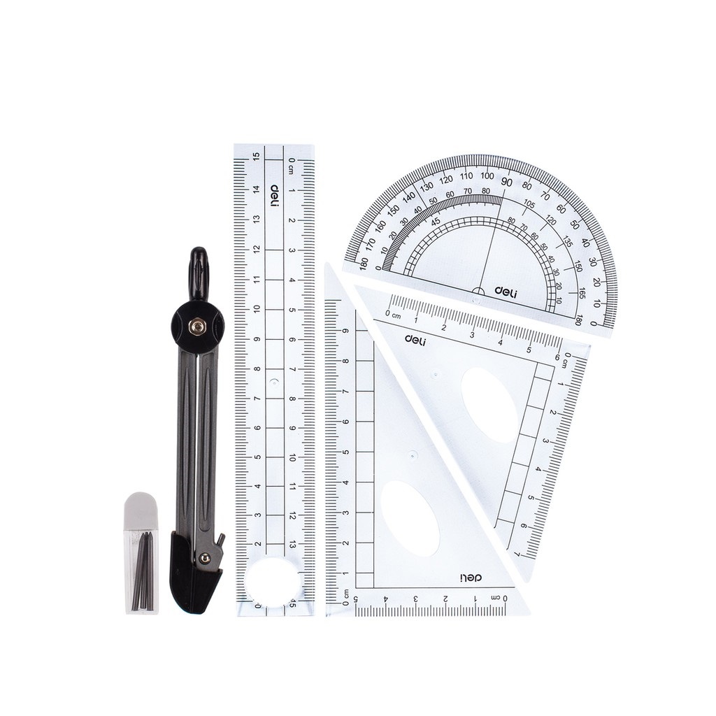 Bộ compa, thước kẻ Deli 9609 - Bộ gồm 6 món tiện dụng