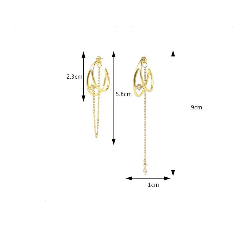 Bông tai tua rua bất đối xứng dạng nhẫn đôi mạnh mẽ và tôn lên khuôn mặt gầy theo phong cách Hàn Quốc - E00001
