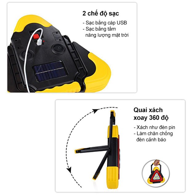 Đèn LED Cảnh Báo Nguy Hiểm Cho Ô Tô - Kiêm Sạc Dự Phòng Điện Thoại - Sạc Bằng Năng Lượng Mặt Trời