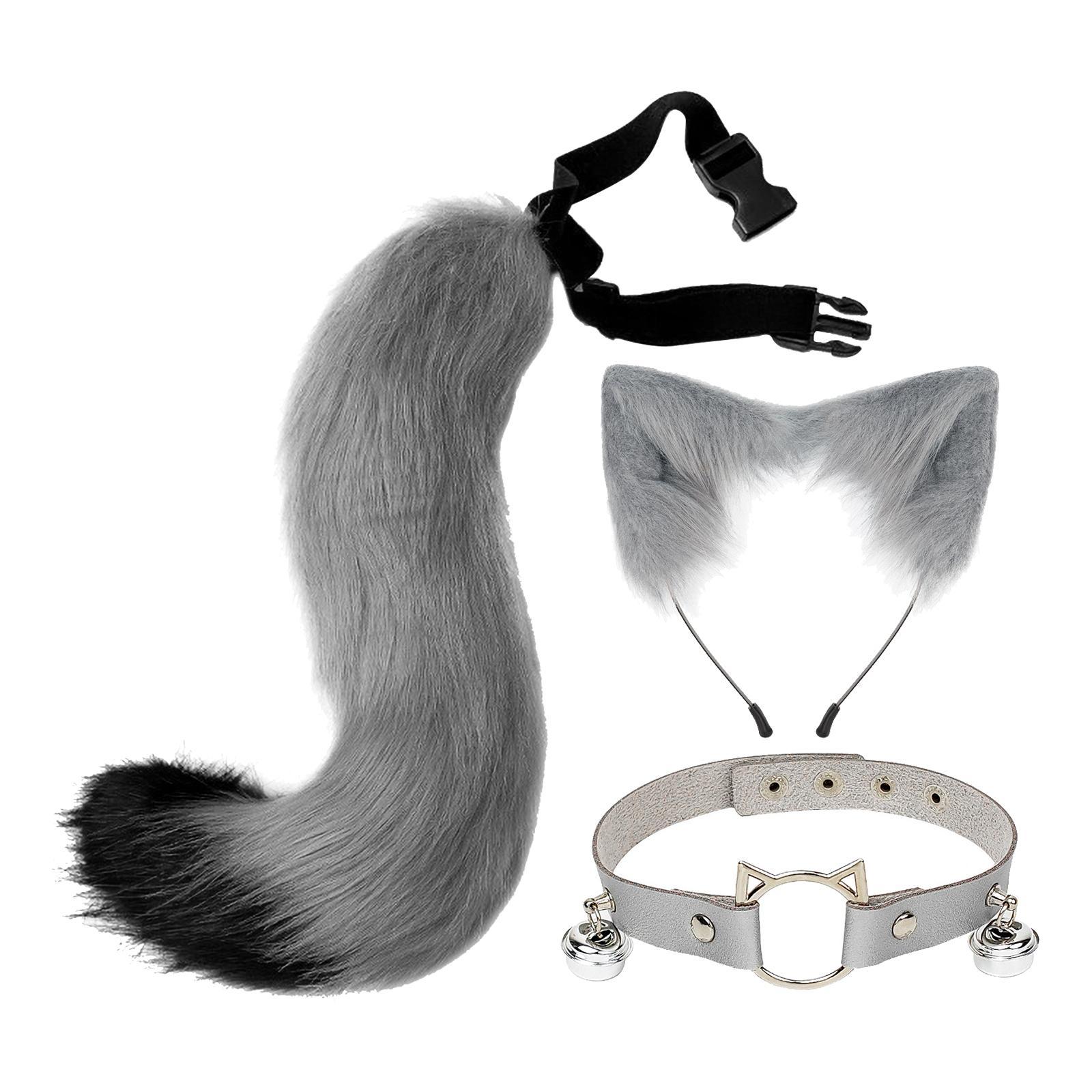 Ears Hair Clip Tail Costume Kits gray