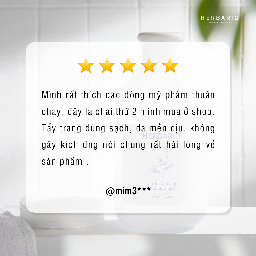 Nước tẩy trang Hoa Đậu Biếc herbario 300ml giảm lão hóa da, da cho da khô, thuần chay
