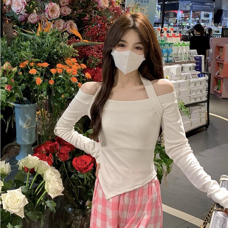 Áo thun tay dài nữ, áo trễ vai, hở vai croptop TIMO kèm dây yếm dáng ôm body sexy Ulzzang phong cách Hàn Quốc AO016