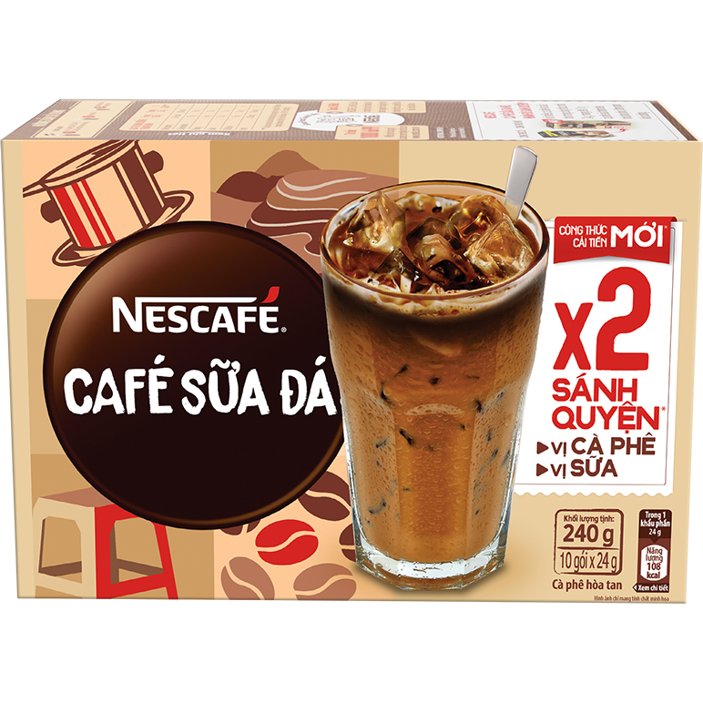 Combo 2 hộp cà phê hòa tan Nescafé cà phê sữa đá (Hộp 10 gói x 24g) - [Tặng 1 bình Inochi]