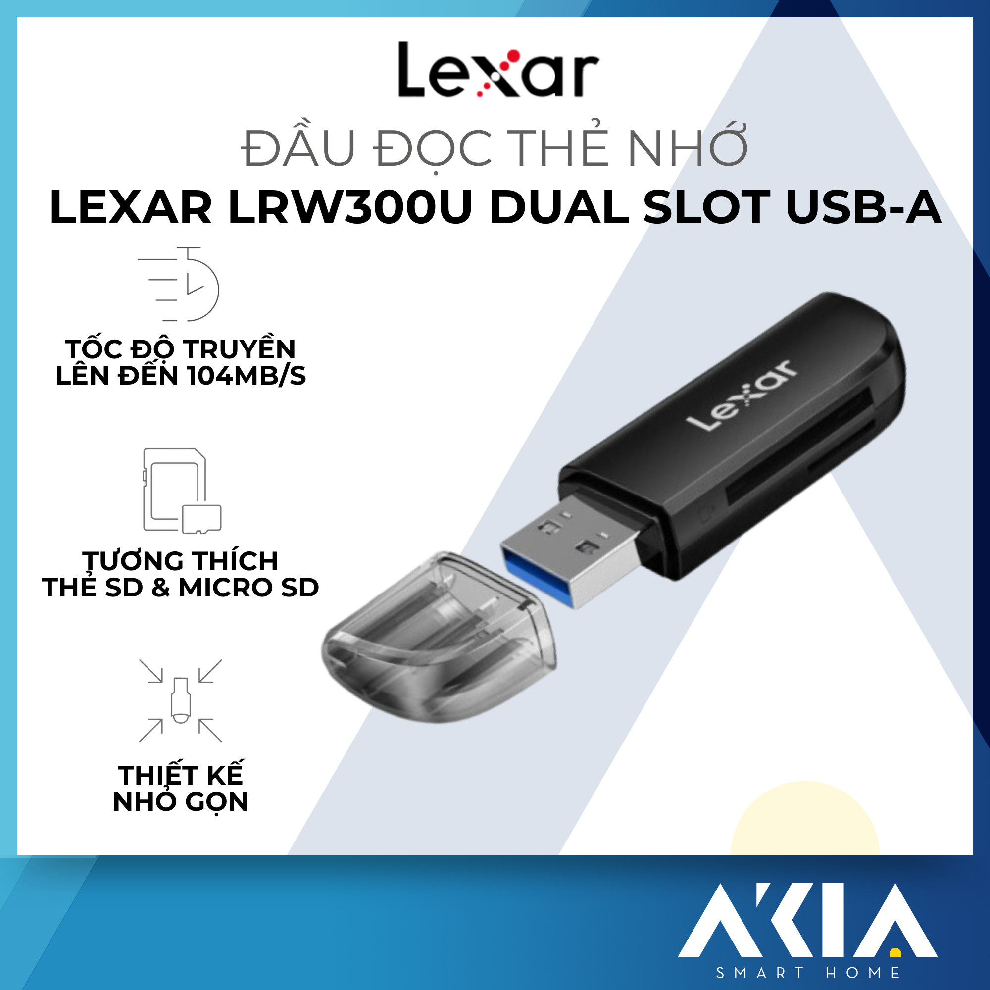Đầu đọc thẻ nhớ Lexar LRW300U Dual-Slot SD / MicroSD USB 3.2 , tốc độ đọc 104MB/s - Hàng chính hãng BH 12 tháng