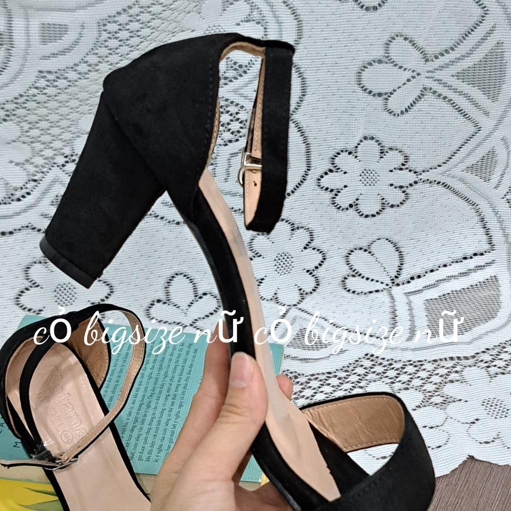 (có sẵn)Giày sandal cao gót big size nữ 40 41 42 quai ngang thời trang màu đen gót vuông mũi vuông cao 7 phân