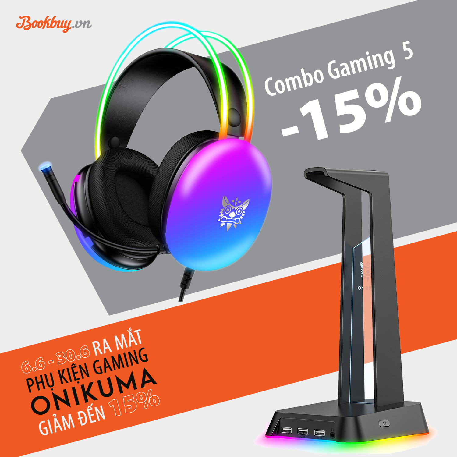 Combo Onikuma Gaming 5 (Tai Nghe X25 Black + Giá Đỡ ST-2 Black) - Hàng Chính Hãng