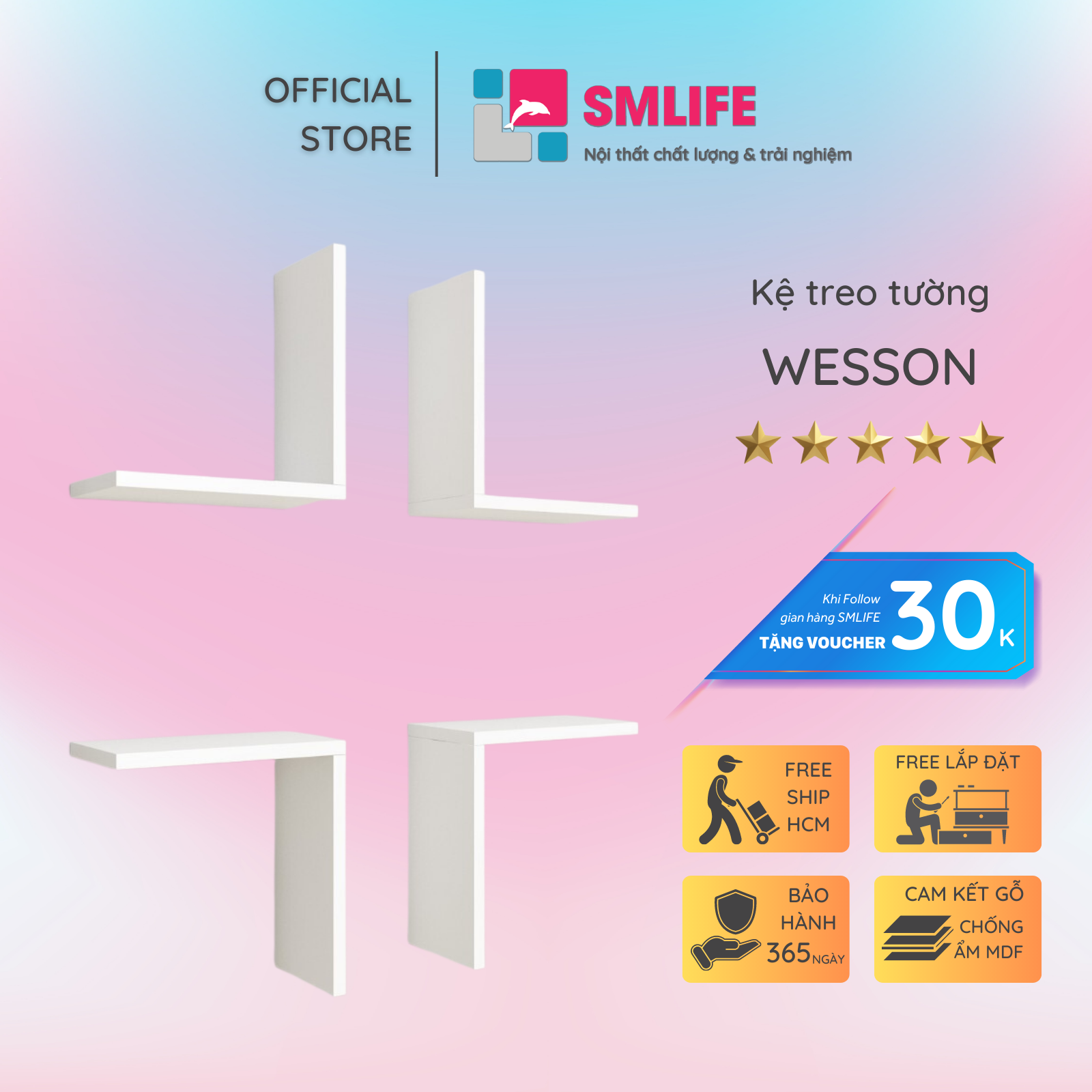 Kệ gỗ trang trí đa năng SMLIFE Wesson