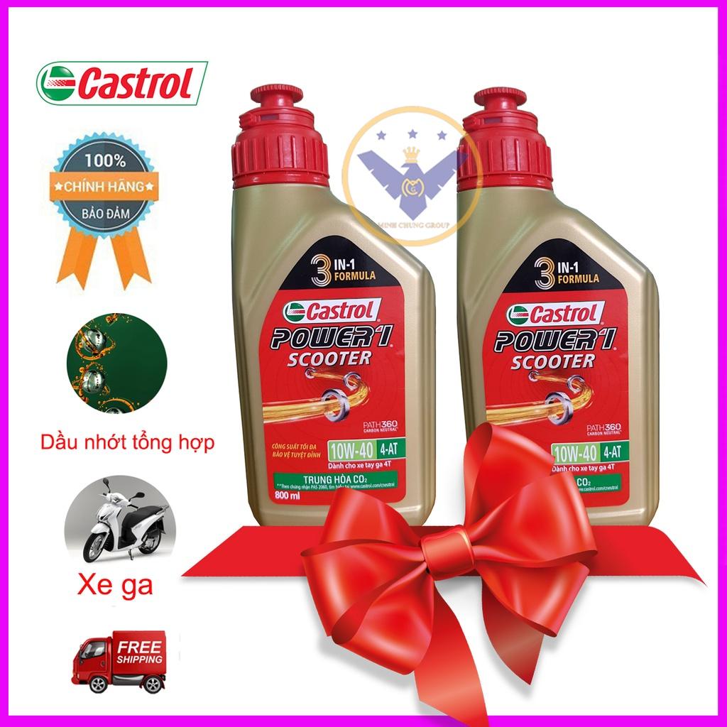 COMBO 2 chai Dầu nhớt xe máy tay ga cao cấp tổng hợp Castrol. Power 1 Scooter 10W40 lon 800ml