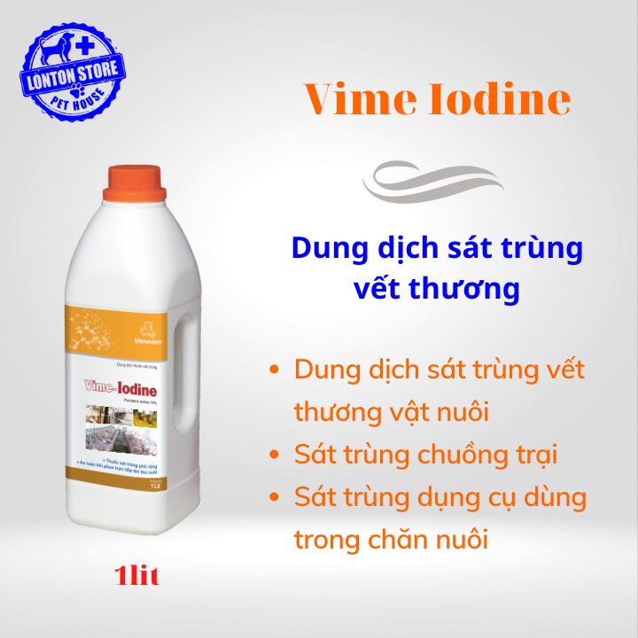 Vime Iodine - Dung Dịch Sát Trùng Vết Thương, Sát Trùng Môi Trường, Văn Phòng, Chuồng Trại, 1 lit