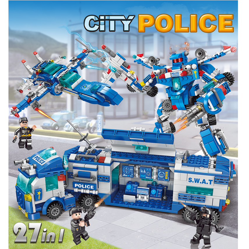 BỘ ĐỒ CHƠI LẮP GHÉP XẾP HÌNH XE CẢNH SÁT, XE OTO SWAT, ĐỒ CHƠI MÁY BAY, MÔ HÌNH ROBOT