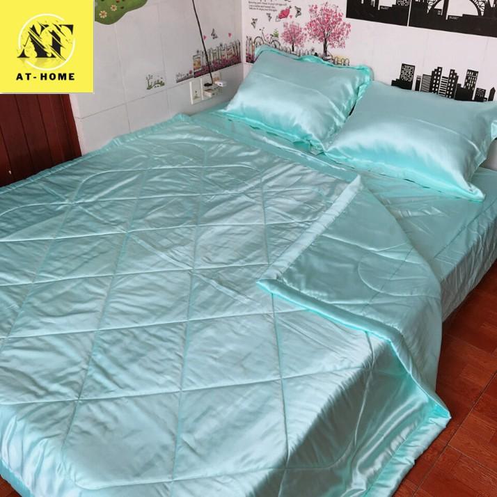 Bộ 5 Món Chăn Trần Bông Ga Gối Phi Lụa Thương hiệu LAN PHAM BEDDING Mát Mịn - Màu Xanh Ngọc