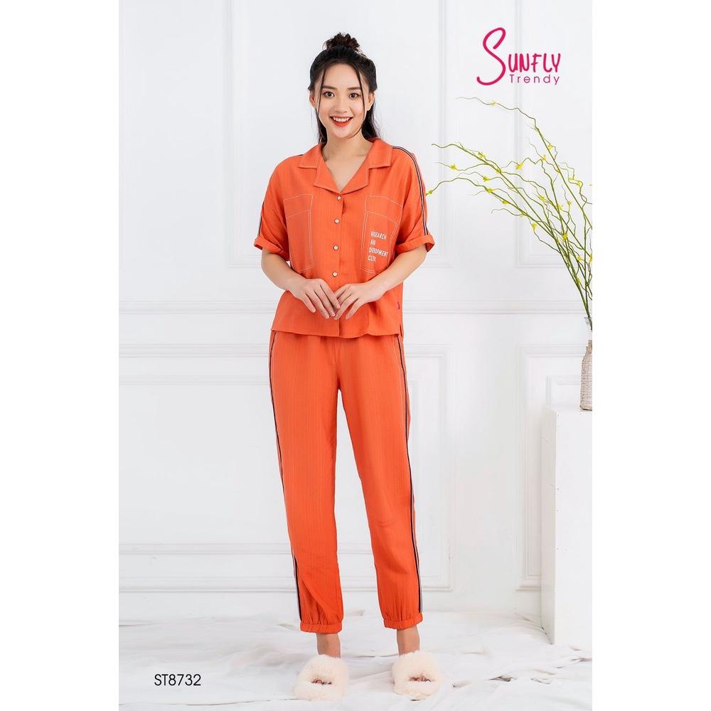 ST8732 - BỘ PIJAMAS LINEN ÁO CỘC QUẦN DÀI